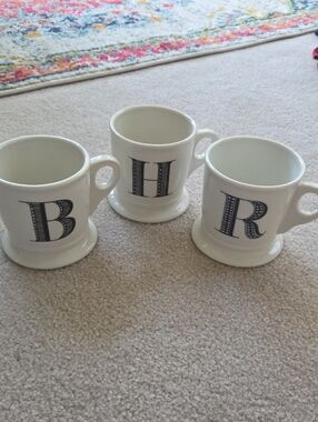 Anthropologie Monogram Mugs Set Of Three B, H, R